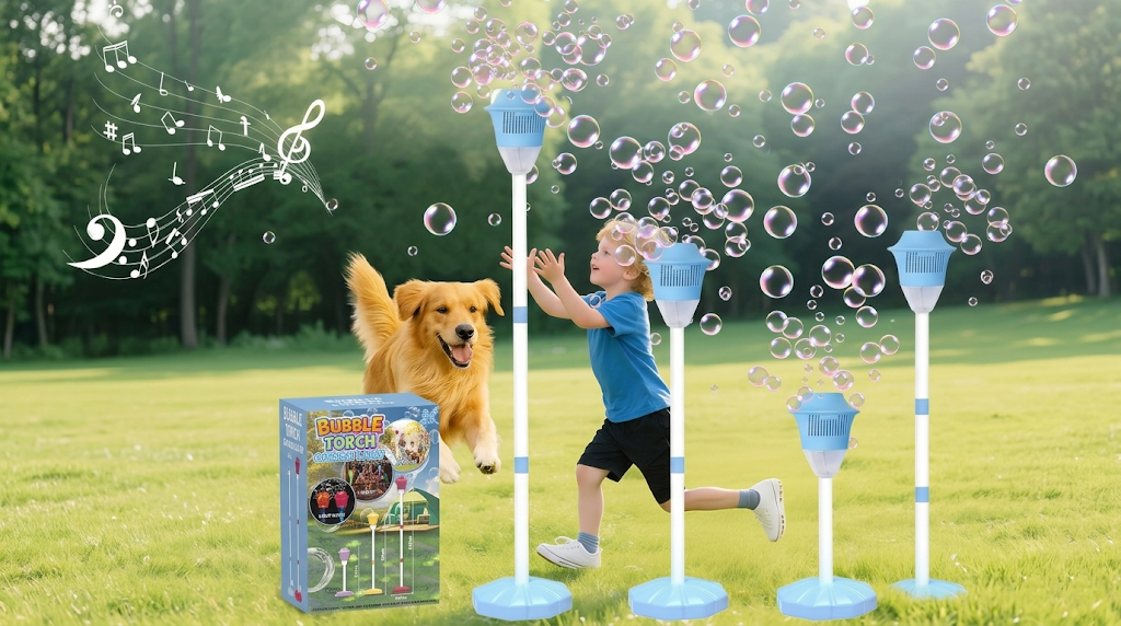 Bubble Torch Garden Lamp adjustable height standing bubble machine
