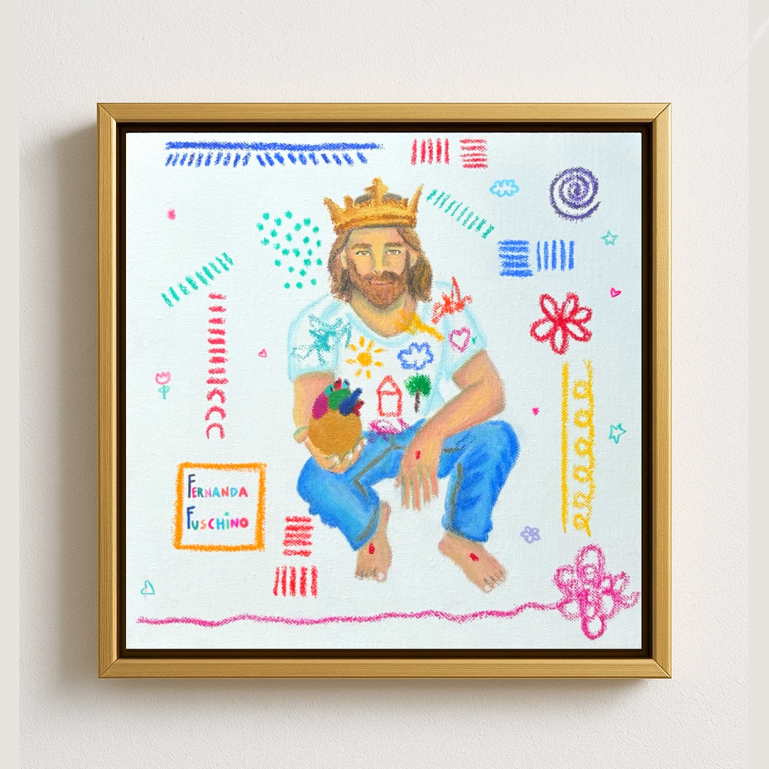 HE-ART — Jesús con corazón en la mano, pastel al óleo